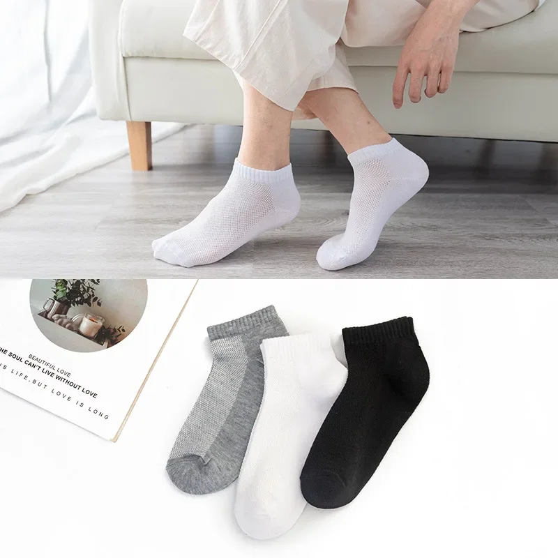 20Pcs=10Pair Breathable Men\'s Socks Short Ankle Socks Men Solid Mesh High Quality Male Boat Socks HOT SALE 2024 Hot