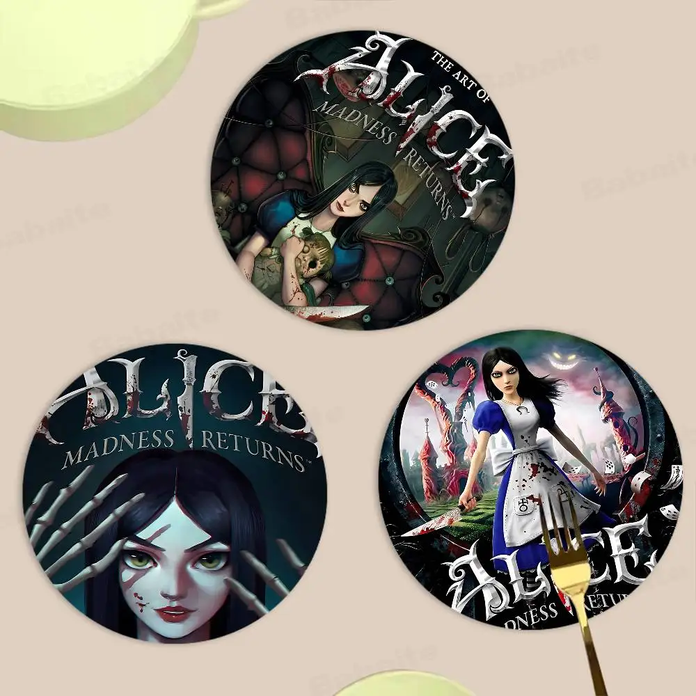 A-Alice M-Madness R-Returns pattern art painted wooden anti-slip coasters, suitable for decoration of living room kitchenware
