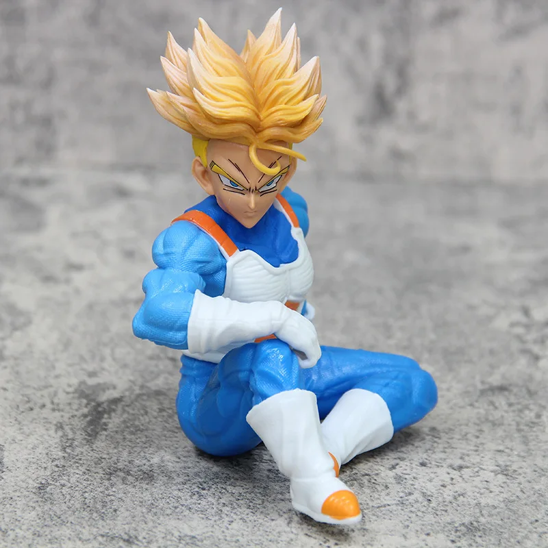 14CM Dragon Ball Trunks Action Figure Statue PVC Ornaments Anime Super Saiyan Sitting Position Torankusu Figurine Model Toys