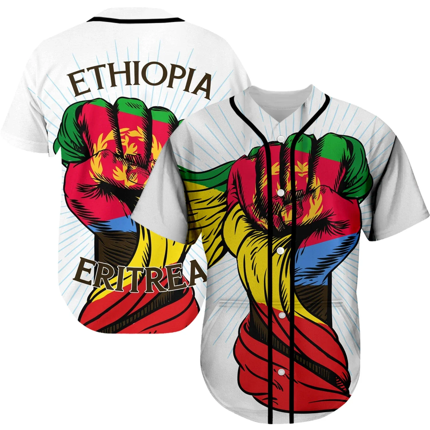 Black History Africa Country Eritrea Flag Tribe Retro Tattoo 3DPrint Summer Harajuku Baseball Jersey Shirts Short Sleeves X3