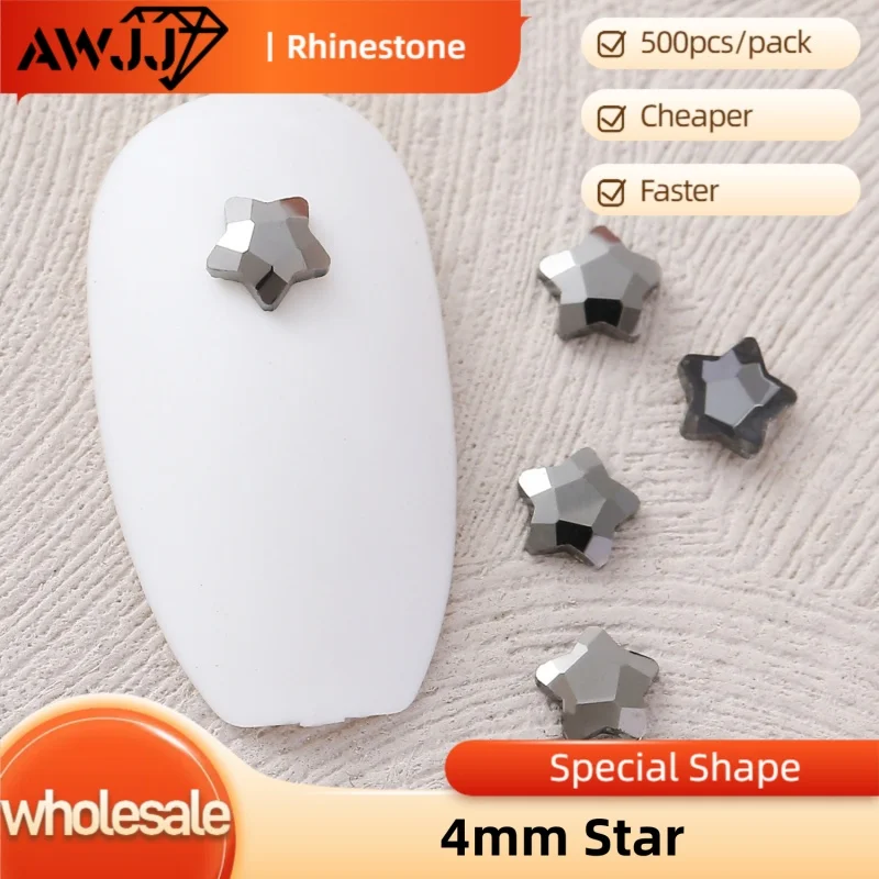 AWJJ 500pcs 4mm Star-Shaped Self-Adhesive Nail Art Rhinestone Shiny Nail Diamonds - Ideal Manicure Materials for Stunning Nails