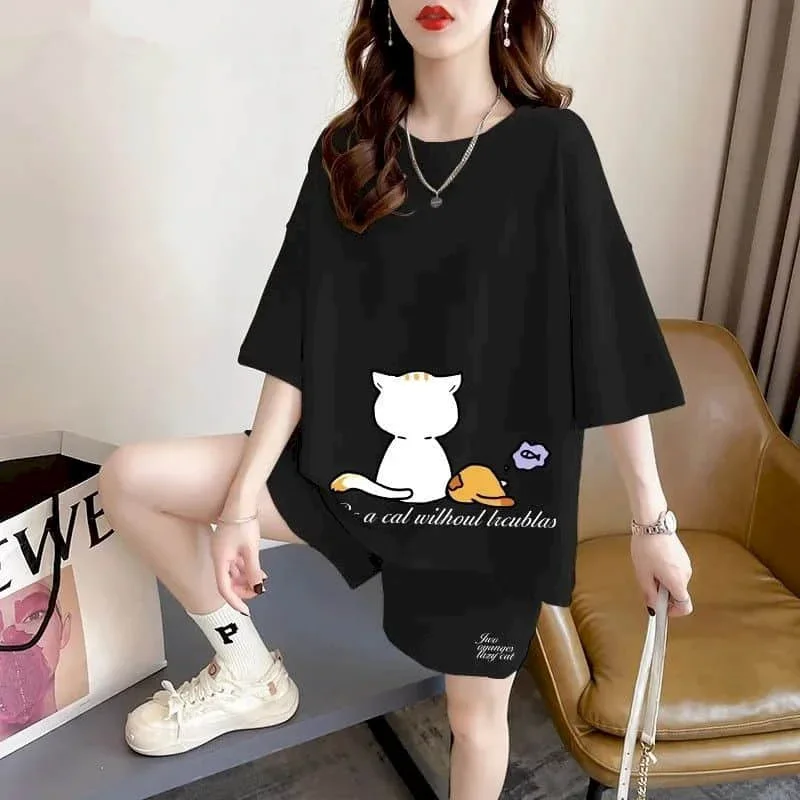 

Комплекты спортивных шорт, свободная футболка в корейском стиле с коротким рукавом и круглым вырезом, брюки с эластичной резинкой на талии, комплекты из двух предметов, повседневная женская одежда