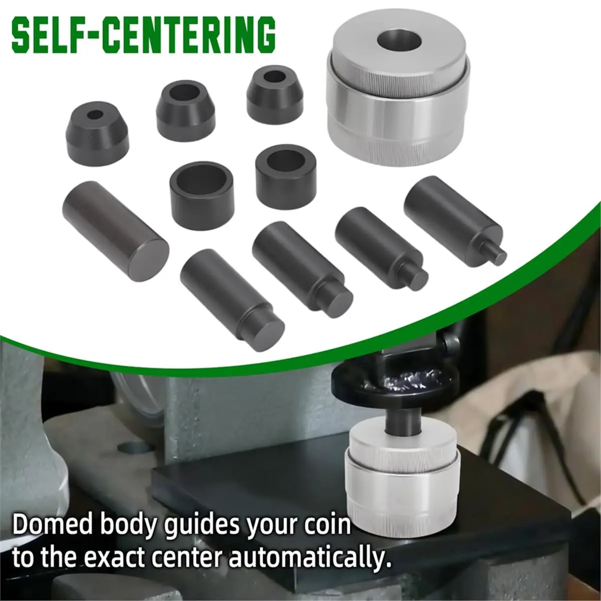 Coin Ring Hole Punch Tool Kit Self-Centering with 5 Punch Sizes No Spacers, Coin Ring Making Tools Jewelry Crafting