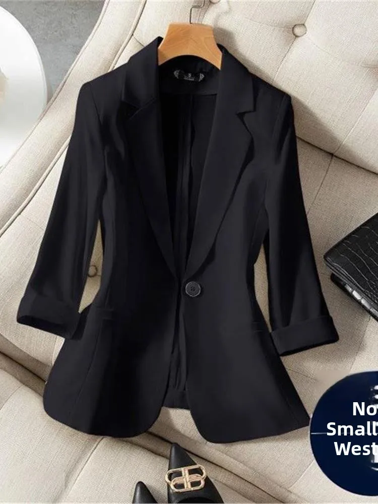 

Bla Slim Fit ort Sve Suit Jaet for Women Thin Casual Summer Top Profional Ele Sle Seven Inch Sve Length