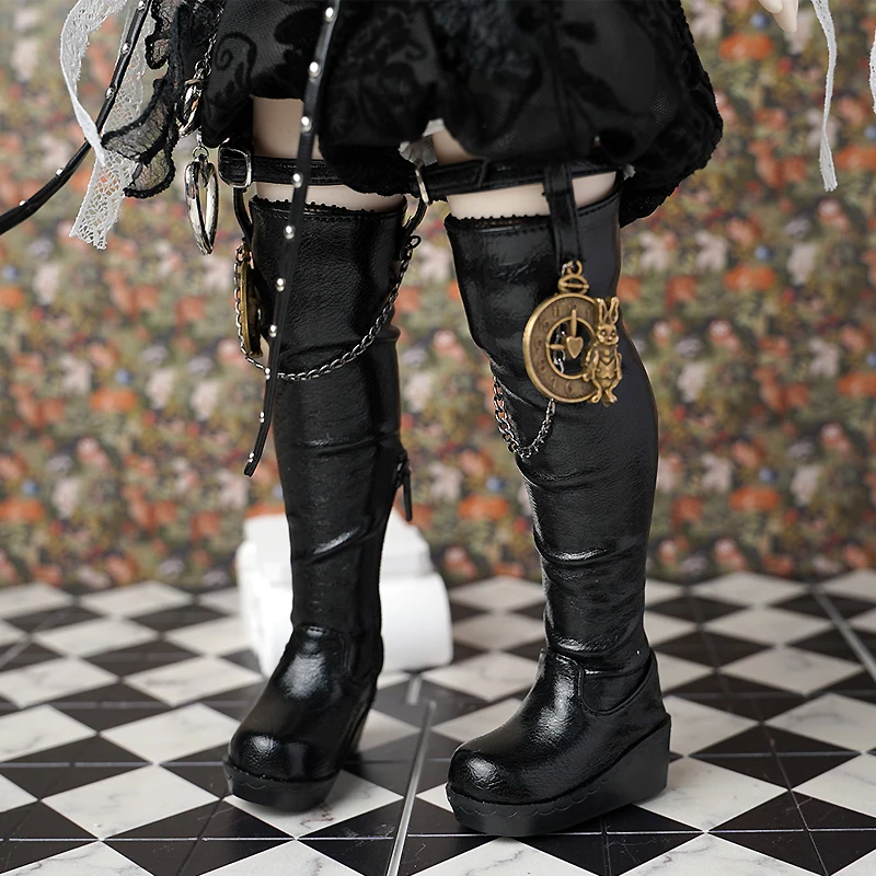 1/6 Bjd Puppe Schuhe 4cm * 1,8cm Handgemachte Mode Einfarbig Dicken Sohlen Leder Über Kniehohe Stiefel für Bjd Puppe Zubehör Spielzeug