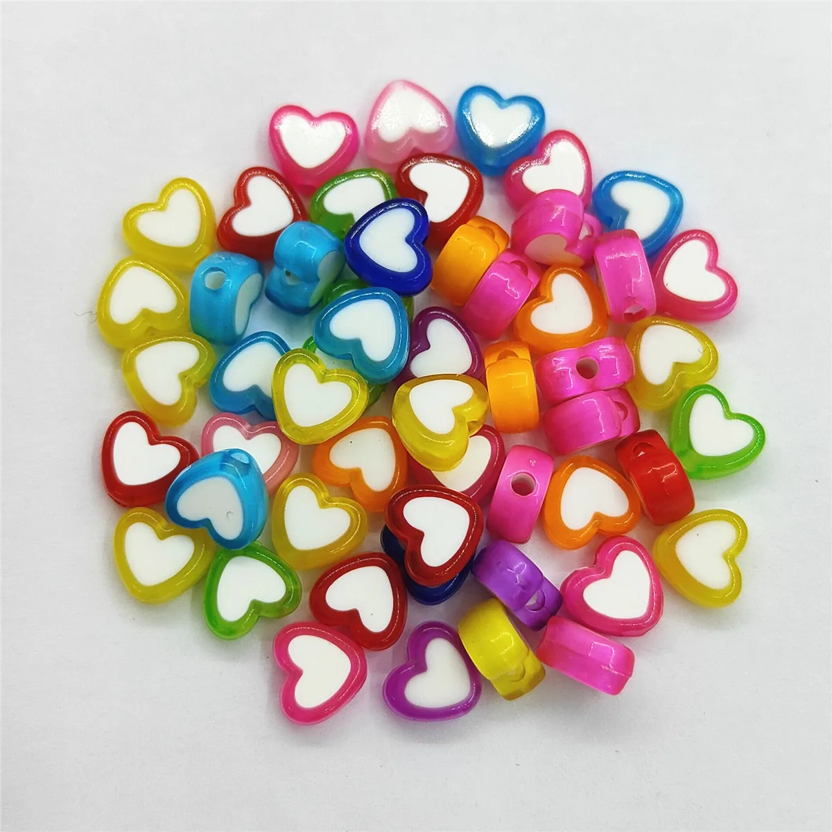 50Pcs 8mm Acrylic Heart Shape Two-toneLoose Beads DIY For  Necklace Bracelet  Jewelry Making Wholesale