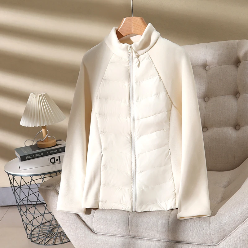 Lightweight Thin down Jaet Women's ort Thiened Stand Collar Splicing Polar Fce Inner Running Sport Outerwear