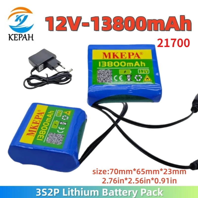Safe & Easy-to-Use Battery Kit｜21700 3S1P 12V 13.8Ah Rechargeable Li-ion + 12.6V 1A Charger, for CCTV/Camping