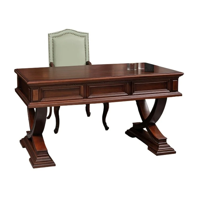 

American solid wood desk all solid wood log simple retro desk writing desk study furniture set