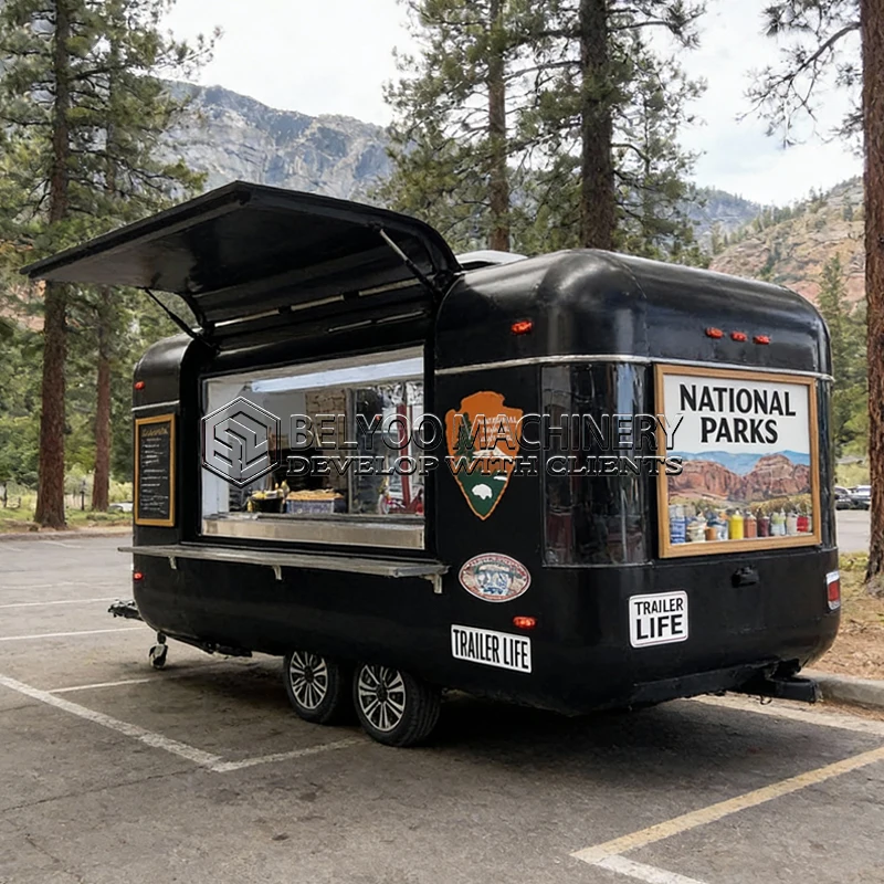Belyoo Food Trailer Mobile Fast Food Trailer Flower Shop Ice Cream Cart Juice Coffee Kiosk Fully Equipped