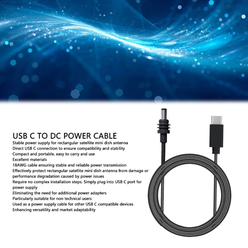 Rectangular Satellite DC Power Cable Replacement USB C To DC 100W 2m/6.5ft For 65W PD Power Supply