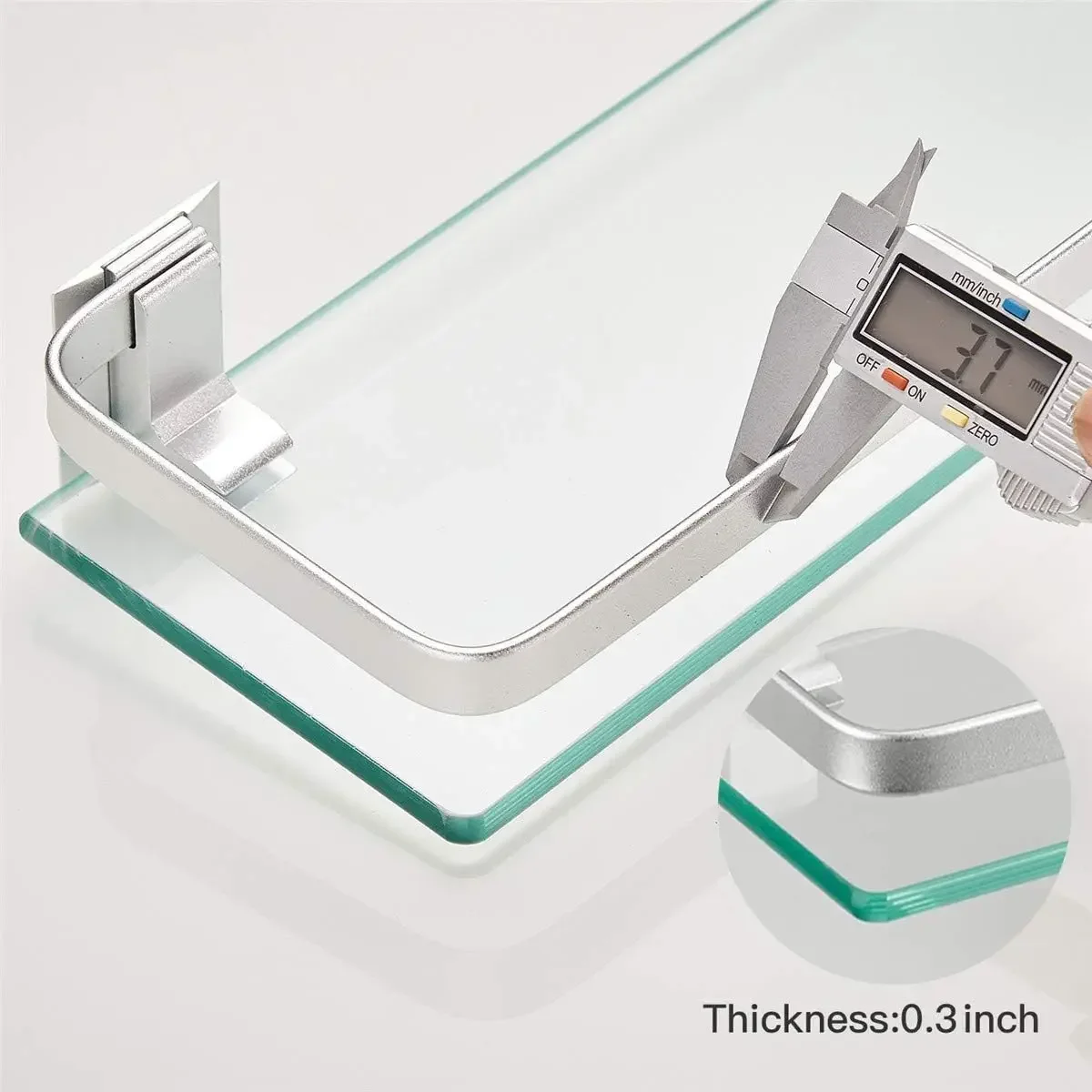 رف حائط للحمام مقاس 15.7 بوصة - زجاج 3 طبقات، حامل على الحائط، منظم مقاوم للصدأ (فضي) | لأصحاب المنازل/الإيجارين | الحمام #3