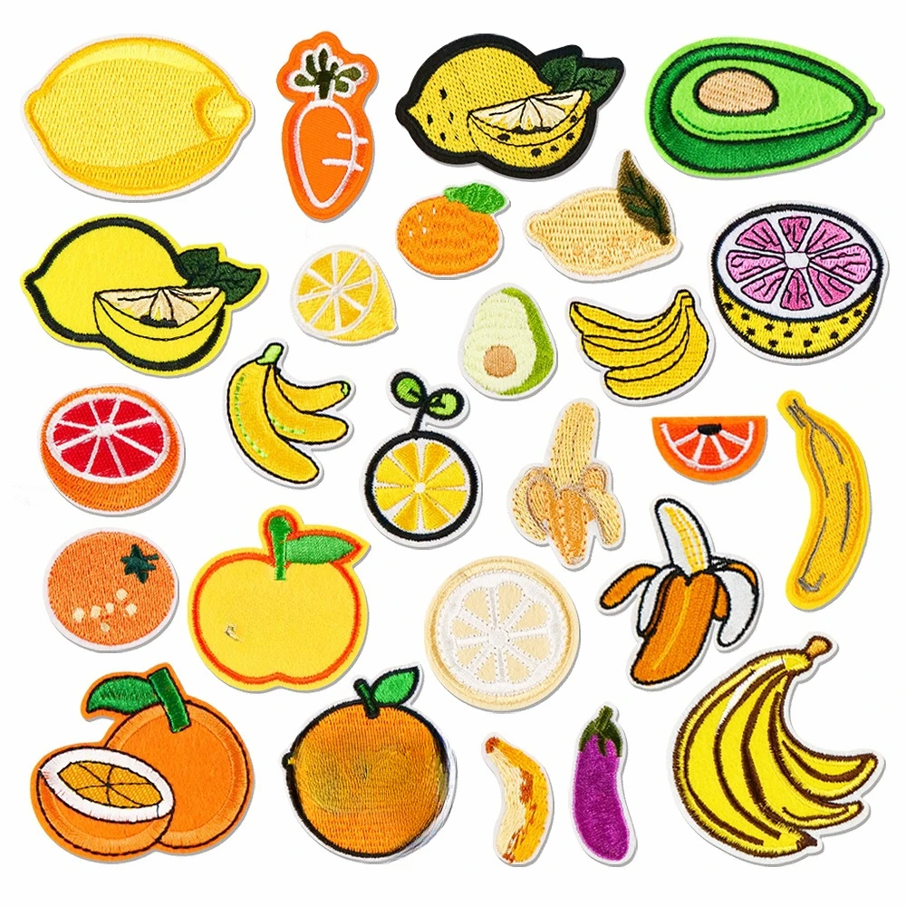 1 Piece Fruits Embroidery Patches Clothing Iron on Logo Cartoon Banana Lemon Orange Badge Wholesale