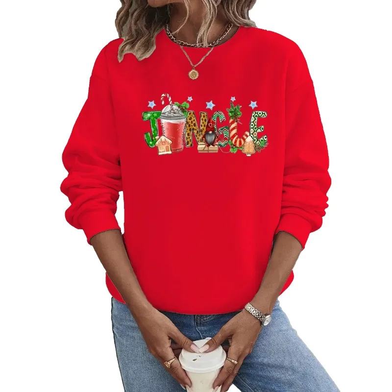 크루넥 후드티 유럽 및 미국 크리스마스 신상 크리스마스 레터 주스 프린트 스웨트셔츠 스트리트웨어 여성 스웨트셔츠
