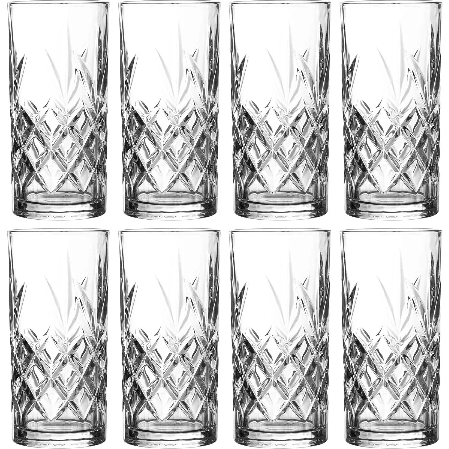 مجموعة نظارات كينسلي طويلة عالية الكرة مكونة من 8 قطع، أكواب سعة 12 أونصة، أواني زجاجية مصممة لمياه الشرب أو البيرة أو الصودا، عصرية و