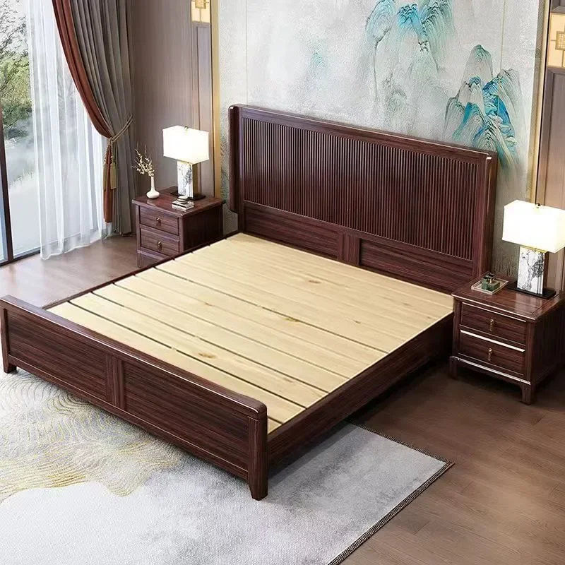 for Solid Wood Hard Edge Bed 1.5 1.8m Single Double New Chinese Ebony Master Bedroom Furniture