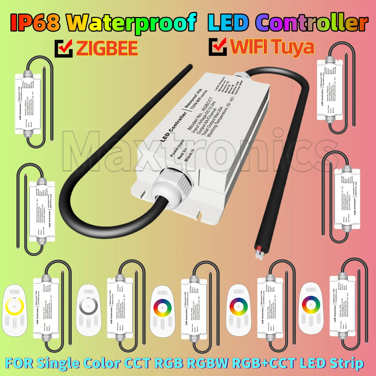 

DC12-24V ZIGBEE/WIFI Tuya Водонепроницаемый светодиодный контроллер IP68 Непромокаемый пульт дистанционного управления Одноцветный CCT RGB RGBW RGB + CCT Светодиодная лента