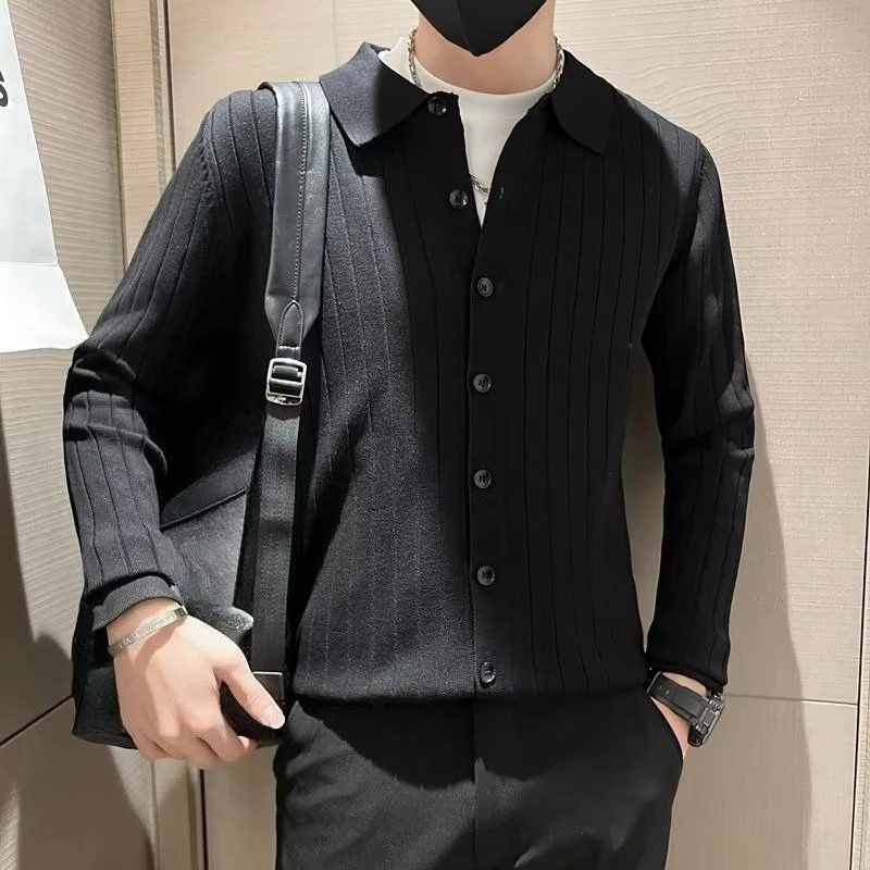 2025 New Season Men's Casual Loose Knitted Cardigan V Neck Button Up Solid Pure Color Korean Style Relaxed Fit Stylish Outerwear