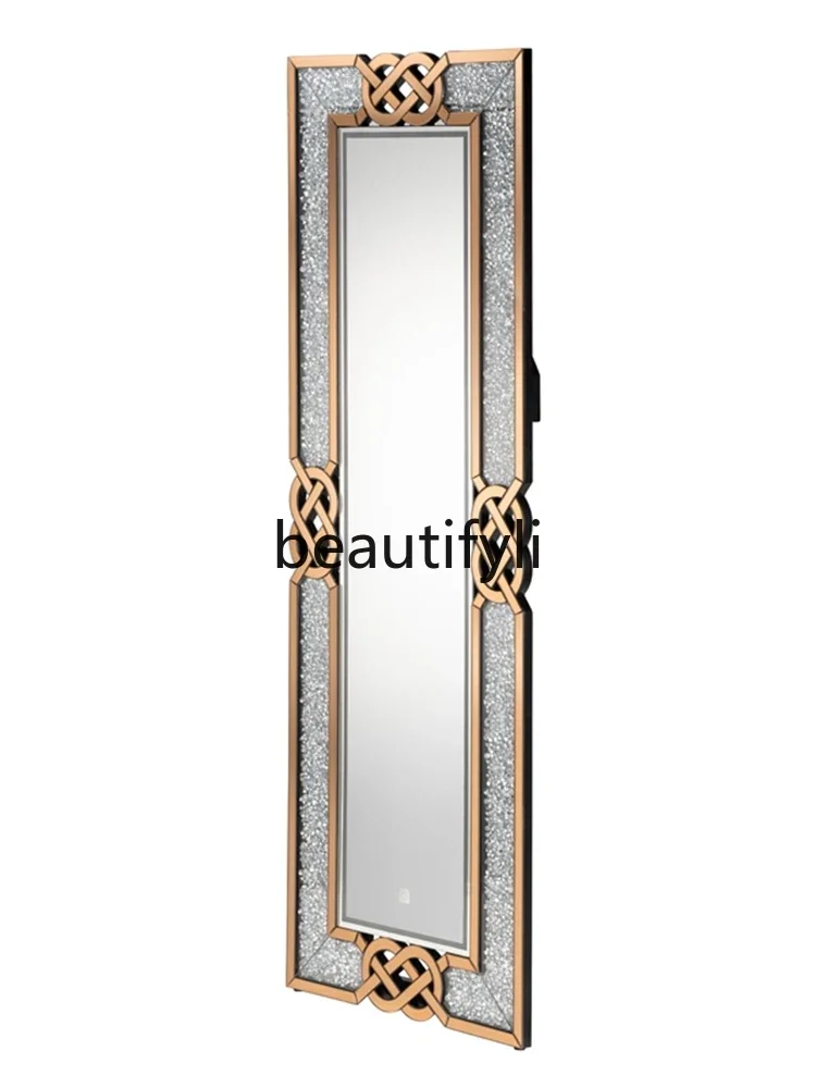 

French light luxury floor-to-ceiling full-body full-length mirror household porch wall-mounted rhinestone LED mirror