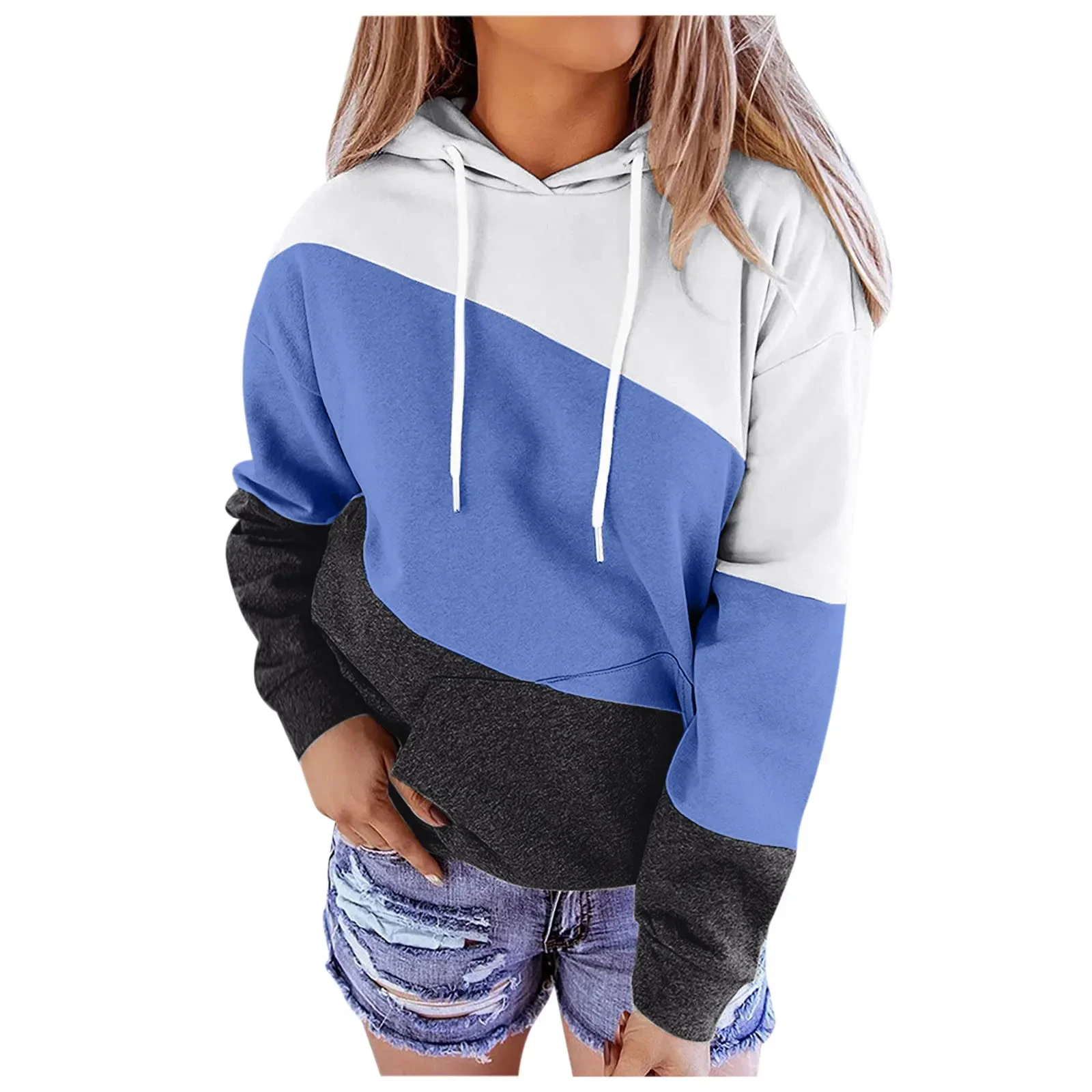 Hip three color patchwork hoodie