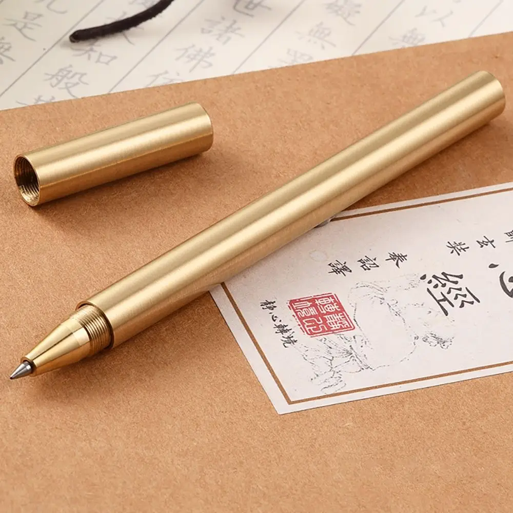 Creative Brass Ballpoint Pen Business Students Gift Fountain Pen with Blue/Black Ink Refill Gel Pen Students Gift