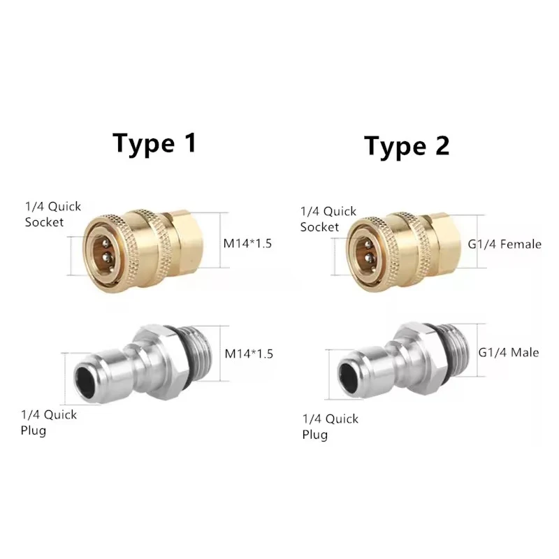 1/4 Quick Connector High Pressure Washer Adapter Set M14*1.5 Female 4000PSI Brass foam lance adapter coupler