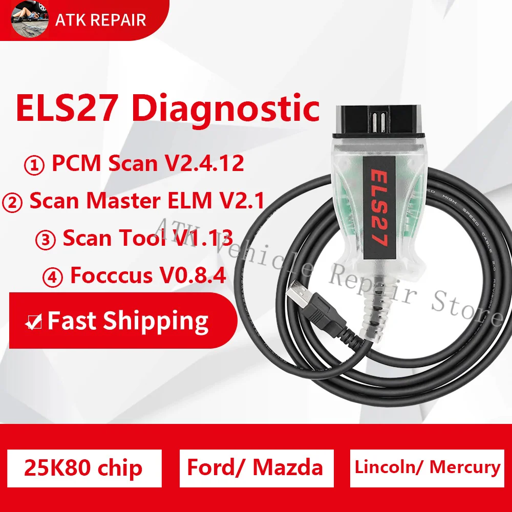 

ELS27 Diagnostic Cable Car Code Reader Reading Clearing Fault Advanced Test with 25K80 Chip for Fo-rd/Maz-da/Lin-coln/Mer-cury