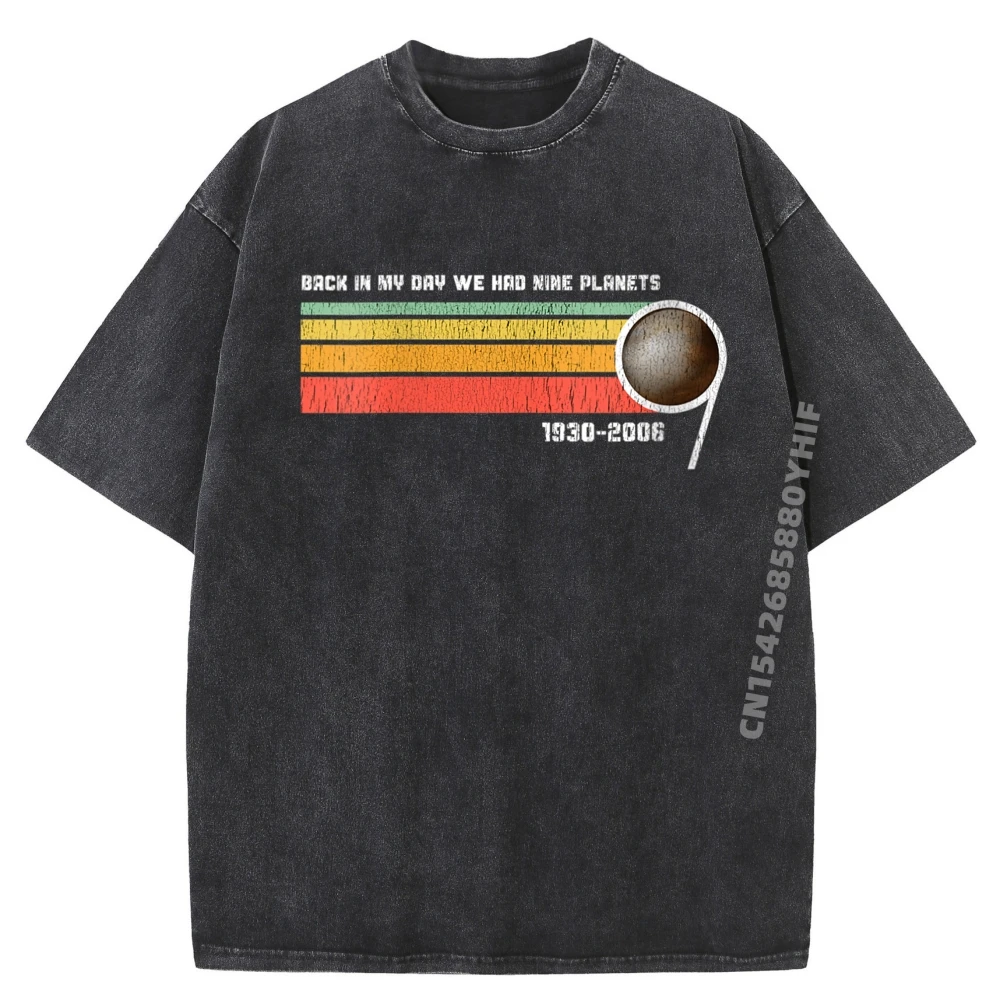 

Never Forget Pluto Retro Style Space Science Mens Designer Clothes Washed Camisetas De Hombre Father's Day