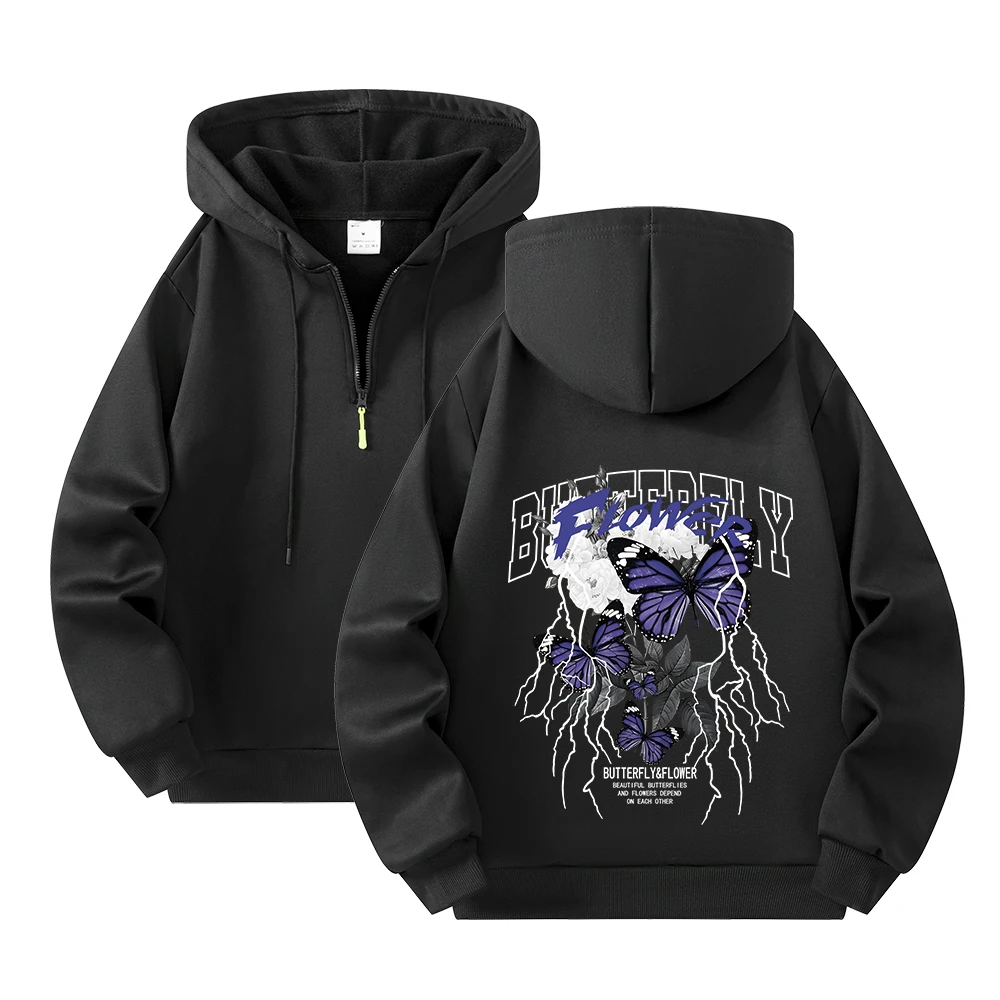 

Осень/зима, толстовка с капюшоном и длинными рукавами на молнии, мужской свободный пуловер в стиле ретро с бабочкой и цветочным принтом в стиле хип-хоп