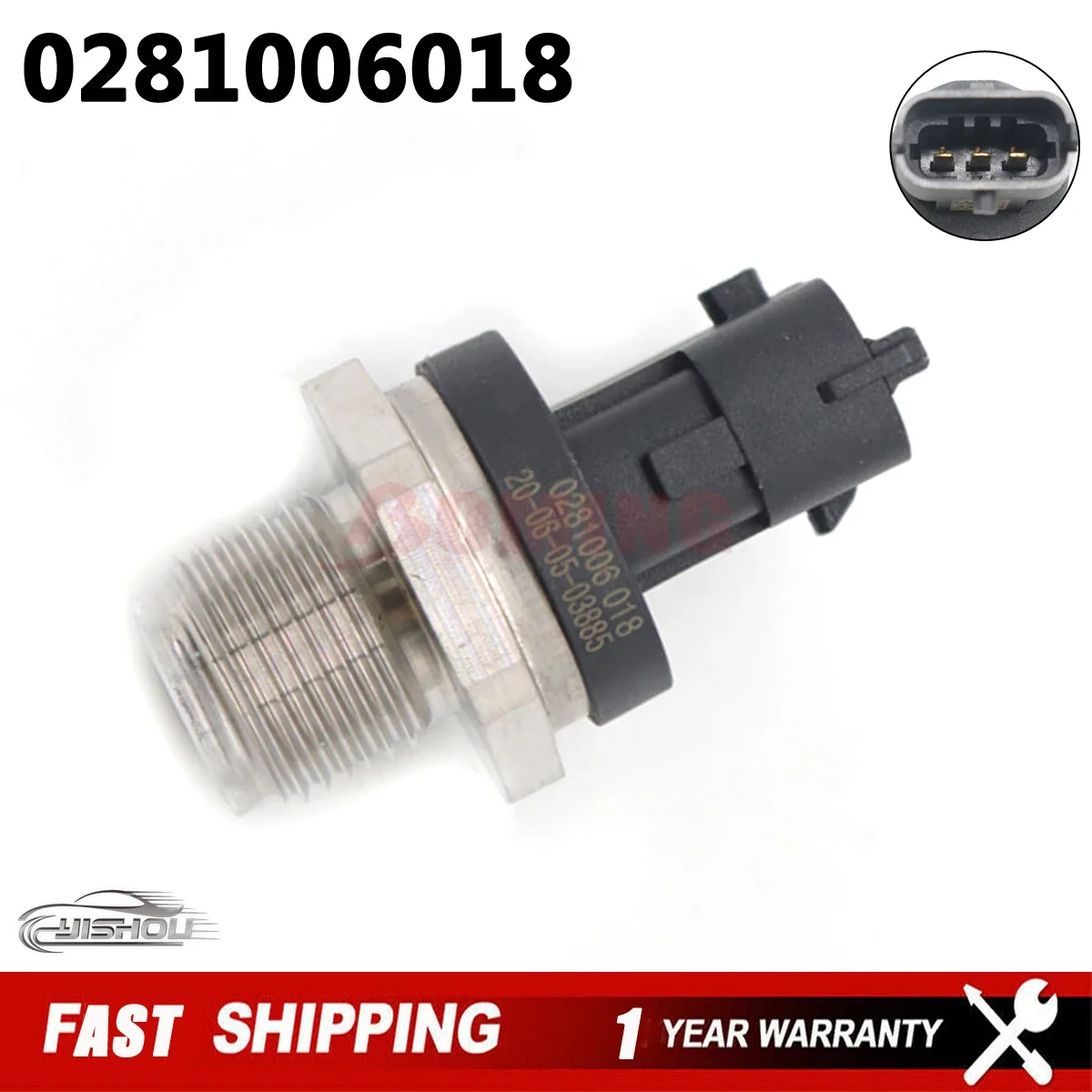 

1800 Bar Fuel Rail Pressure Sensor 0281006018 For Ford Ranger Everest Mazda BT-50 BT50 Pickup 2.5 MRZ 3.0 CDVi 2008