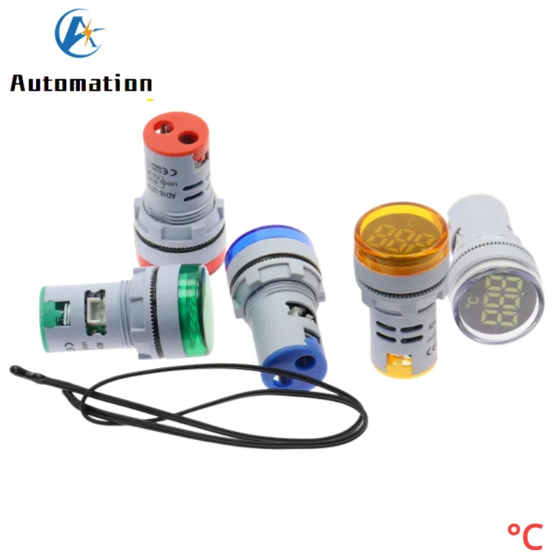 Mini LED Indicator 22mm Digital Display Thermometer Meter -20-200 Degrees Voltage AC20-380V Temperature Sensing Probe Wire