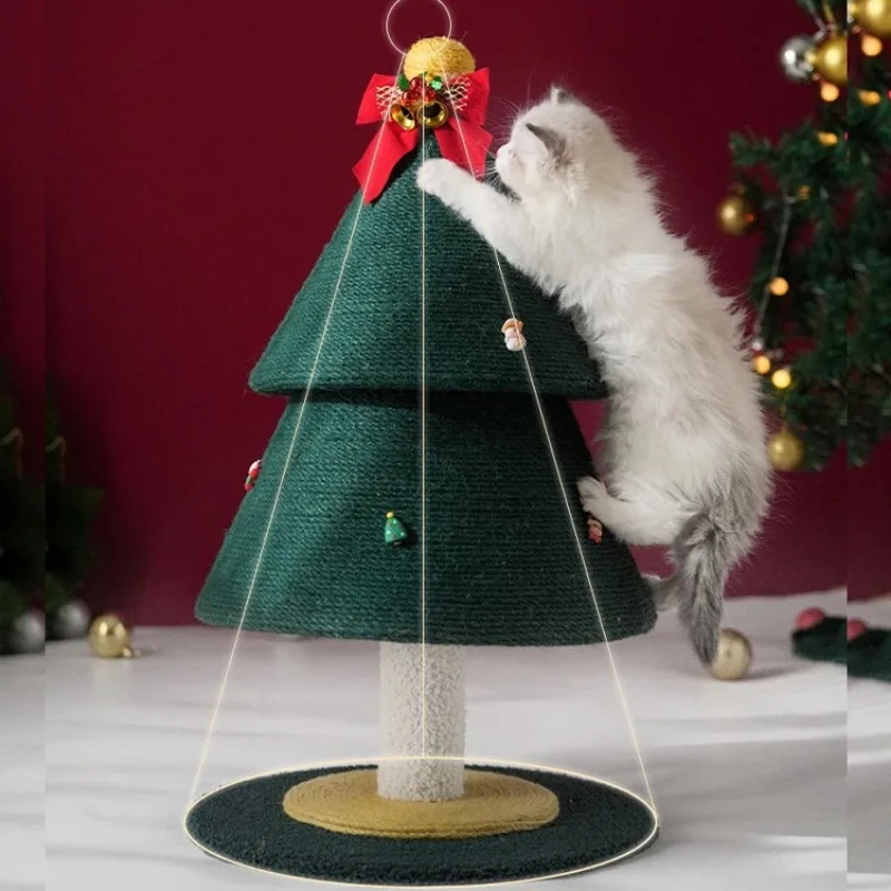 

Cute Christmas Tree Shaped Cat Scratching Post Thick Hemp Mat Small Climbing Frame Double Christmas Pine Tree Grinding Pets