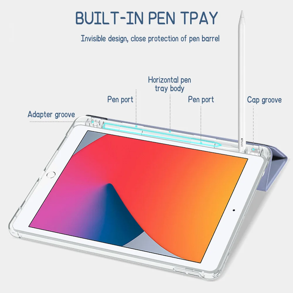 For iPad Air Pro Mini 10.9 11 9.7 10.2 8.3 12.9 13 11th 10th 9th Generation Trifold Stand Flip Smart Cover Soft Pencil Holder - Image 3