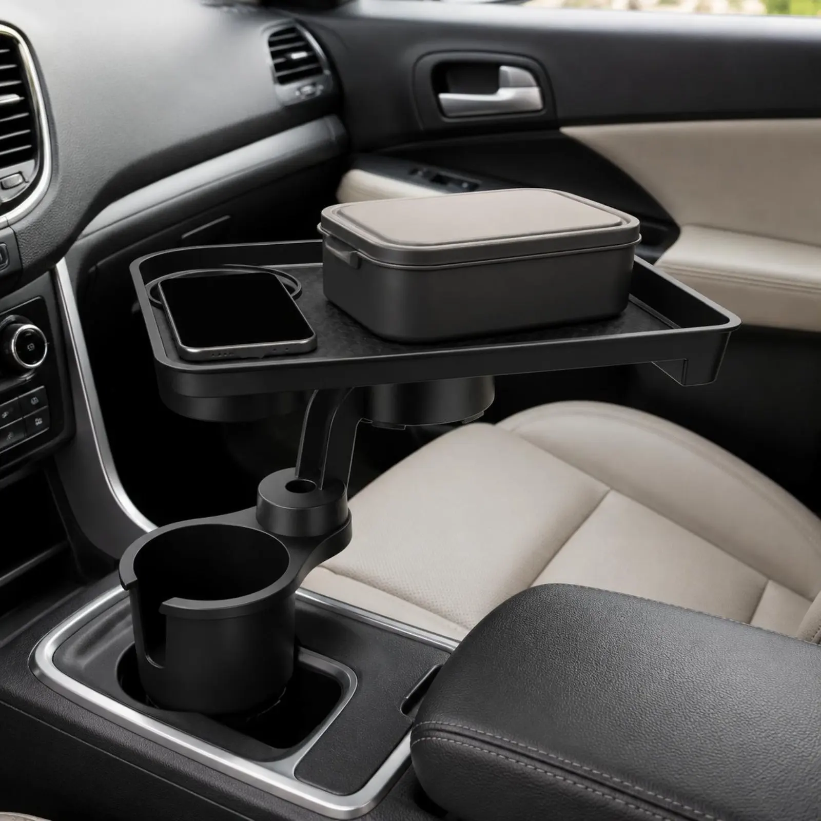 

Car Cup Holder Extension Tray Curved Arm Cup Holder Storage Tray Black Universal Fit