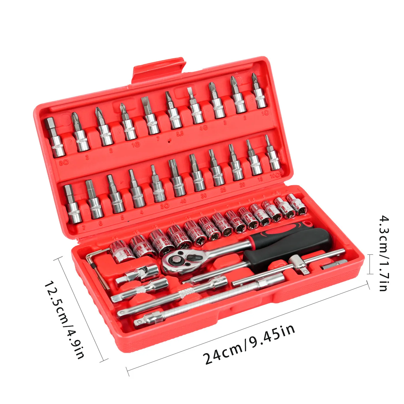 46PCS Ratchet Wrench Set Kit 1/4' Metric Drive Ratchet Phillips Torx Bits Allen Key Screwdriver Professional Metalworking Tool