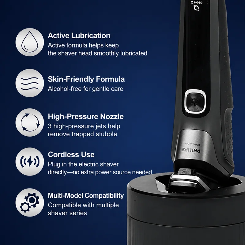 Replacement Shaver Cleaning Center 3-Hole High Pressure Spray Bacteria Inhibition Cleaning Fluid Refill for Philips Shaver