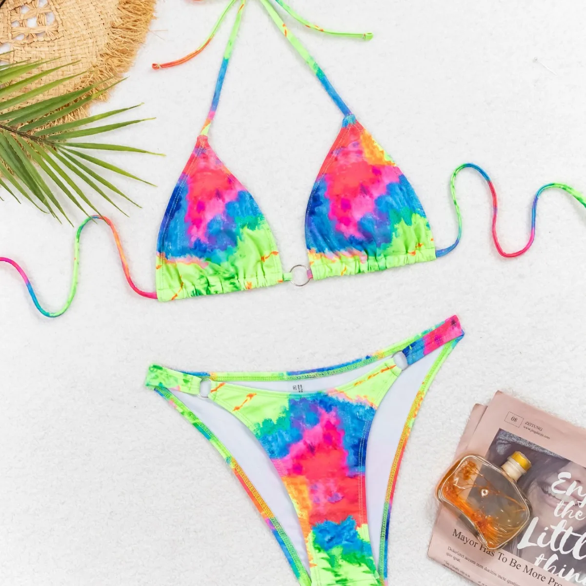 Traje de baño sexy con tirantes y cuello para mujer, traje de baño dividido, novedad de 2025