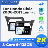 2 DIN Stereo Carplay For Honda Civic Hatchback 2006-2011 LHD Android 14 Car Radio Head Unit 2K QLED screen GSP NAVI 4G LET BT5.0