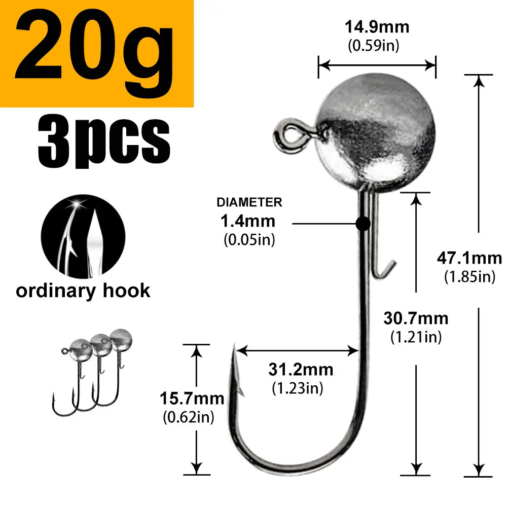 Lurestiker 1g 2g 3g 5g 7g 10g 14g 15g 17g 20g Jigkopf Angelhaken für weiche Köder, tiefwasser sinkende Kurbelköder Basshaken