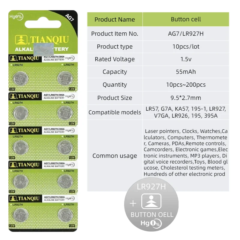 topOriginal 10-200Pcs AG7 LR927H Button Batteries SR927SW 395 395A L926F Coin Cell Battery for Watch Toys Control Calculator