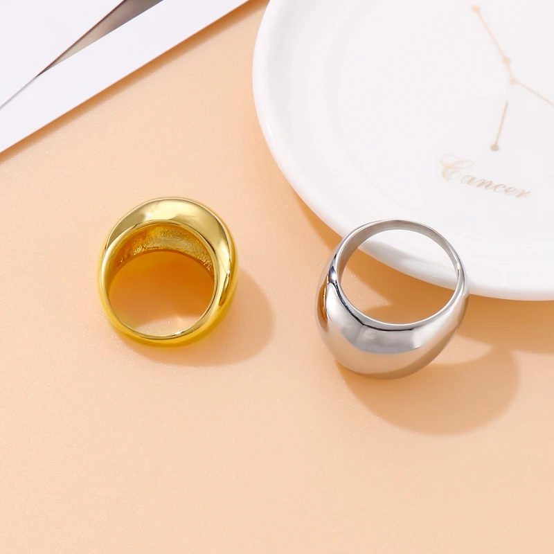 Simple Gold Silver Color Rings For Women Stainless Steel Oval Wedding Bands Polish Shiny Finger Rings Wome Party Jewelry Trendy
