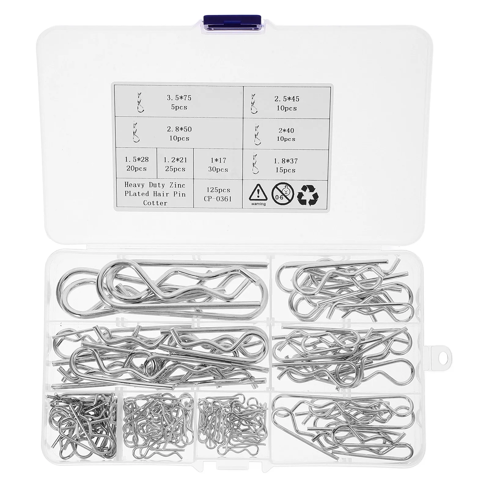 125Pcs Stainless Steel Cotter Pins R-Type Spring Fasteners Secure Mechanical Parts Repair Trailer Hitch Pin Clip Hardware