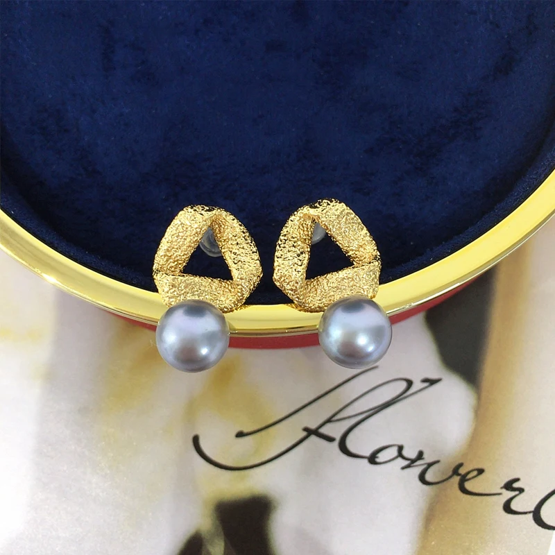ZHBORUINI 2024 New Natural Freshwater Pearl Earrings Women's Geometric Silk Exquisite Pearl 14K Gold S925 Pure Silver Needle view 2