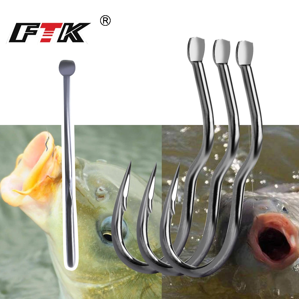 FTK High Carbon Steel Carp Automatic Flip Hook Fishing Hooks Barbed Hook for Carp Fishing Accessories Worm Baitholder Fishhook