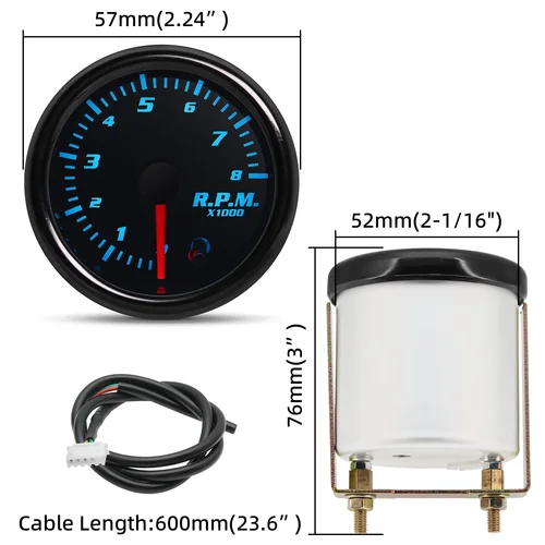 Imagen 2 del producto Pantalla Dual LED de 7 colores, medidor automático de presión de aceite, temperatura de aceite, RPM, relación de combustible de agua, voltios, aire, EGT, tacómetro, 2 "", 52mm