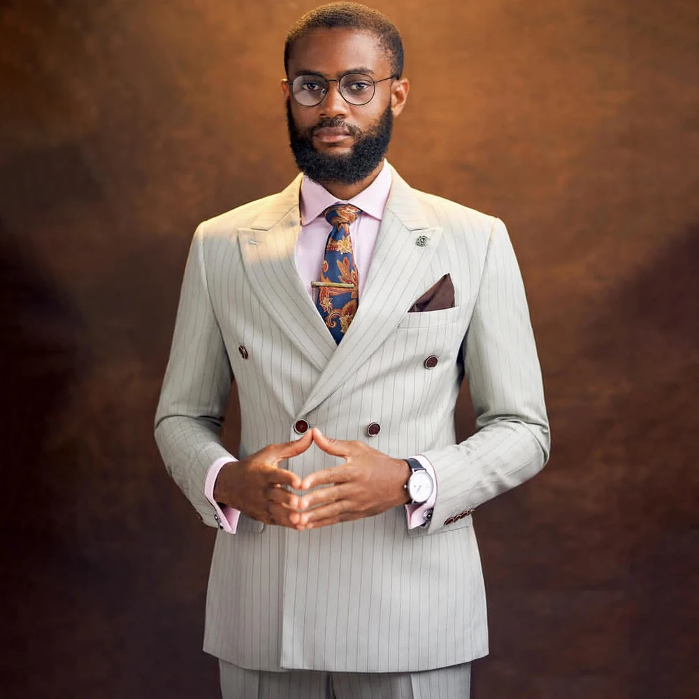 

Formal Double Breasted Men's Suits Elegant Peak Lapel Slim Fit 2 Piece Jacket Pants Sets Luxury Wedding Male Clothing Costume