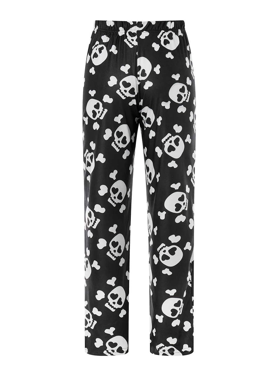 

Women Christmas Skull Print Pajama Pants Elastic Waist Long Pants Skeleton Straight Pants Lounge Bottoms Sleepwear