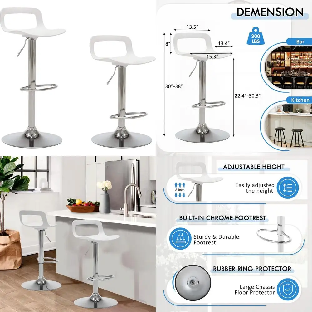 

Set of 2 Adjustable White Metal Counter Height Bar Stools for Kitchen IslandWhite Adjustable Metal Bar Stools for Kitchen Island