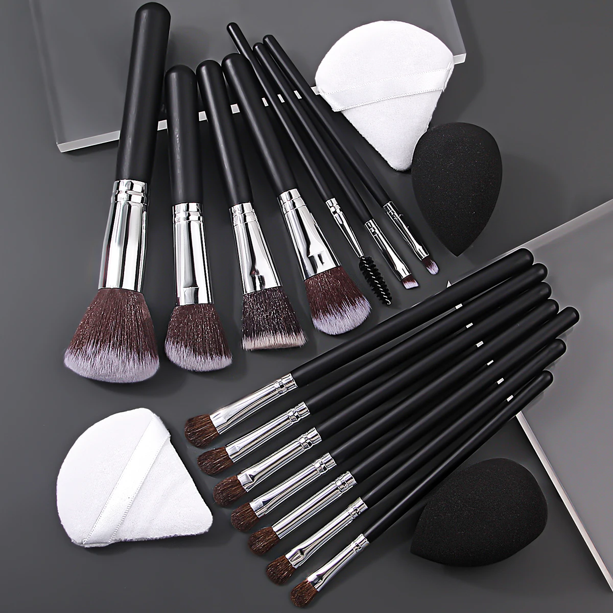 Conjunto de pincéis de maquiagem de alta qualidade, 4/14/18 peças, pincel de pó solto, pincel de blush, conjunto de pincéis faciais + conjunto de sopro de pó sem entupimento