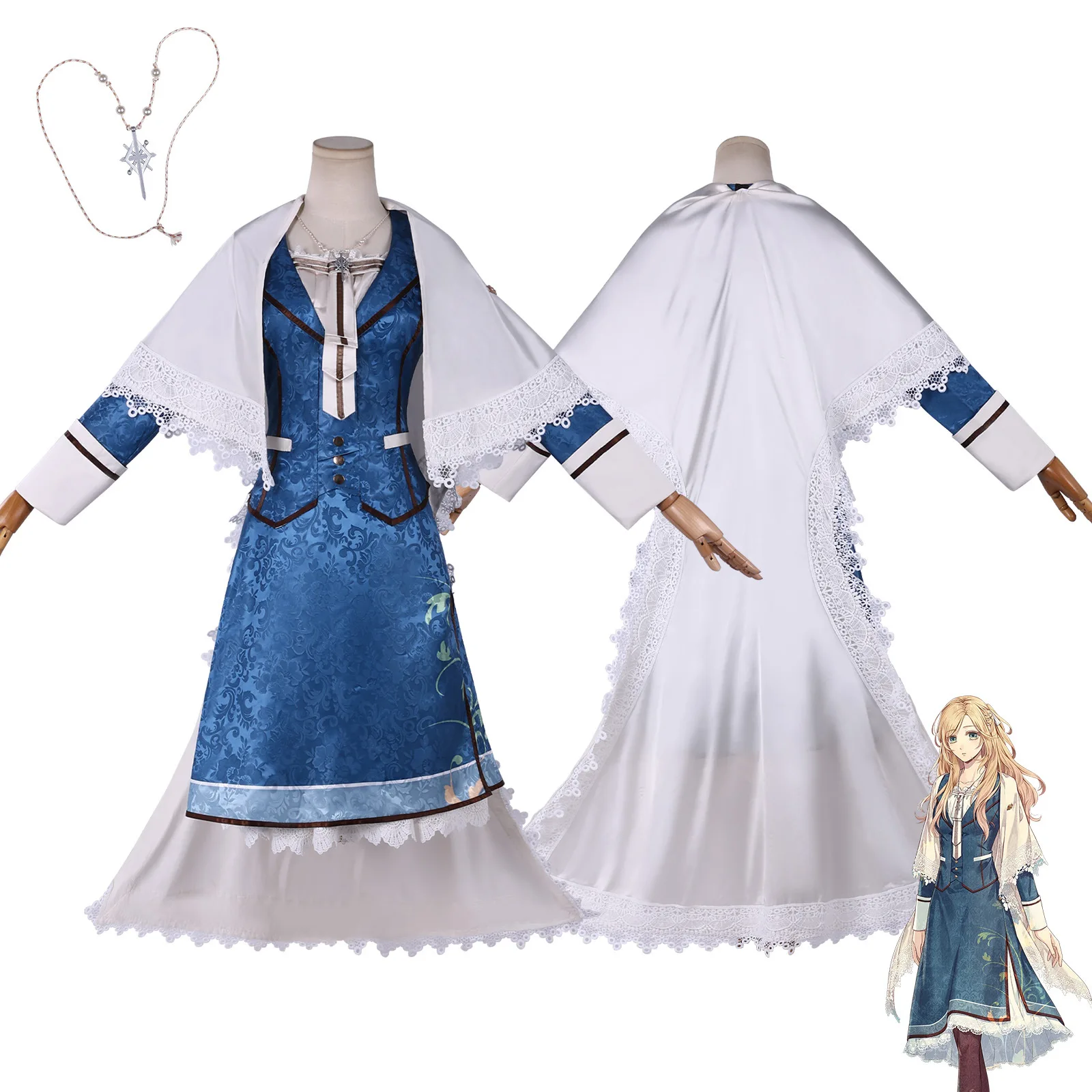 Costume de cosplay Game Pio Fiore No Banshou Liliana Adornato, robe longue bleue à motifs sombres de style court, costumes classiques Lolita